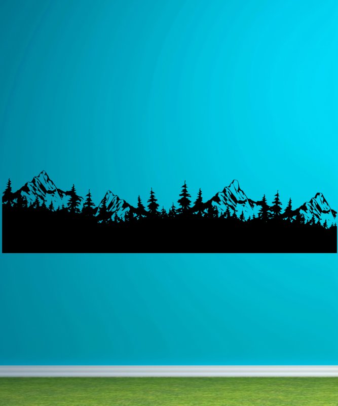 46363 Wald und Berglandschaft Silhouette Wandtattoo Mein-Motiv-de